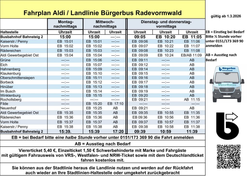 Fahrplan Aldi / Landlinie