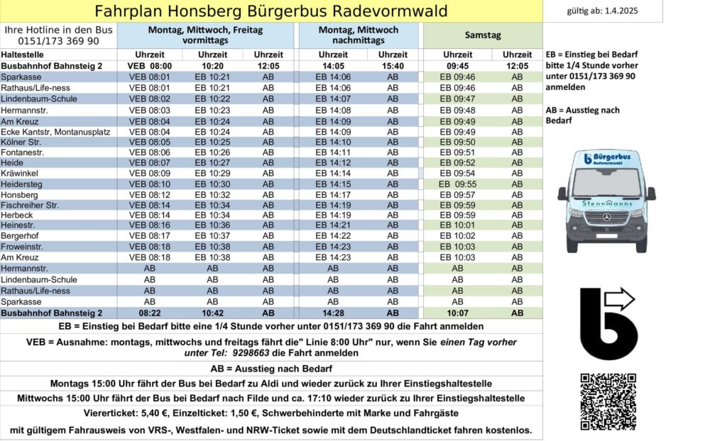 Fahrplan Honsberg