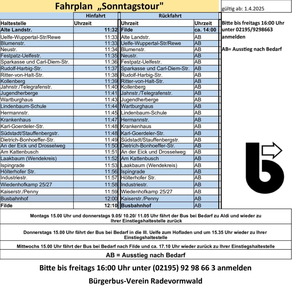 Fahrplan Sonntagstour