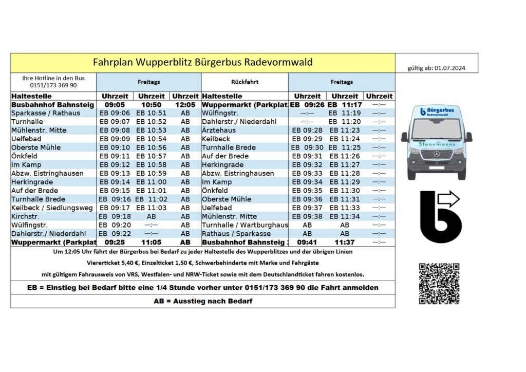 Fahrplan Wupperblitz
